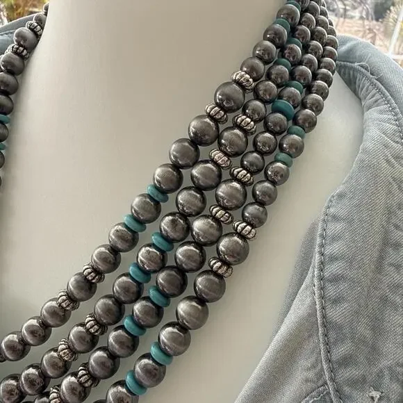 Western Cowgirl Boho Concho Turquoise Navajo Pearl Necklace Earring Statement - Picture 3 of 4